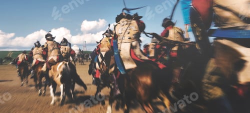 Preview: Crowd Of Fully Armored Soldiers Reenacting Historical Concept