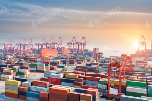 Preview: container terminal in sunset