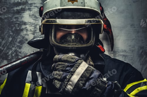 Preview: Portrait of firefighter on helmet