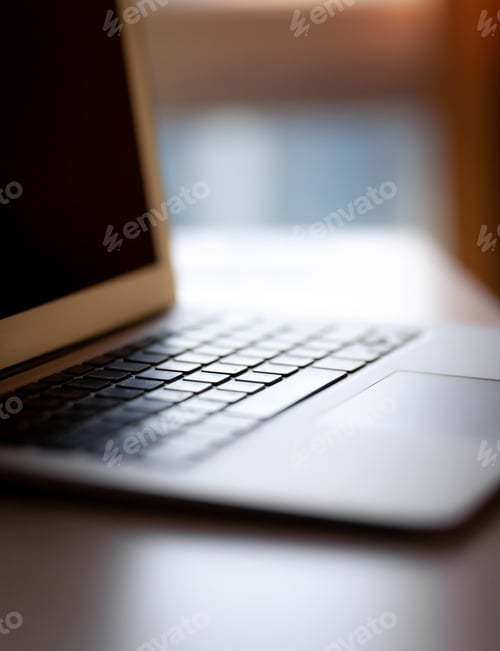 Preview: Close-up of the keyboard of an open laptop ready to work.