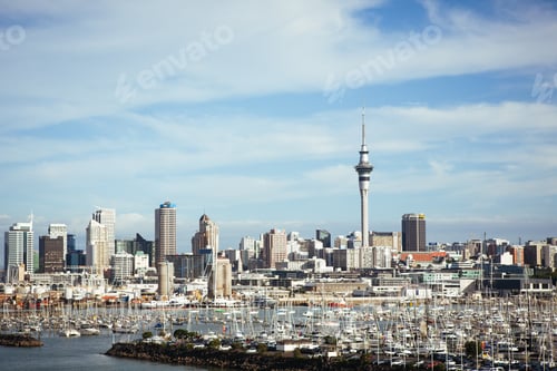 Preview: Beautiful view of a cityscape by the sea in Auckland, New Zealand