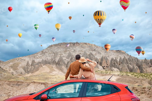Preview: Happy man on summer vacation in famous place. Cave formations