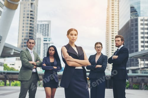 Preview: Portrait Of Business people worker Team Outside.