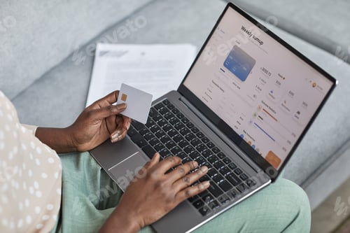 Preview: African American Woman Using Online Banking Close Up