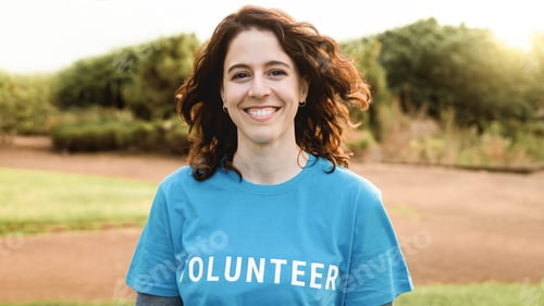 Preview: Young volunteer working for activist community project. Donations, environmental and charity