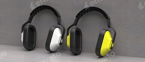 Preview: Ear protection defenders on concrete background. 3d illustration