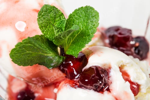 Preview: Vanilla ice cream with cherry jam.