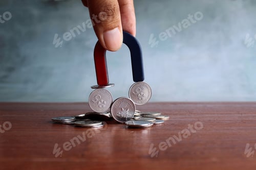 Preview: Hand holding magnet and attract coins