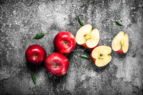 Preview: Fresh red apples. On rustic background.
