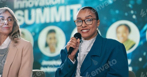 Preview: Portrait, happy woman and speaker at convention as event host, guest or panel at summit. Face, pres