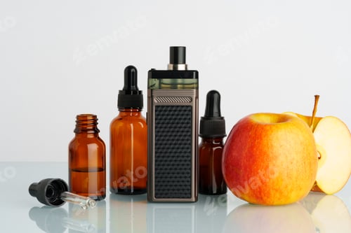 Preview: Vape liquid with apple flavor on white background