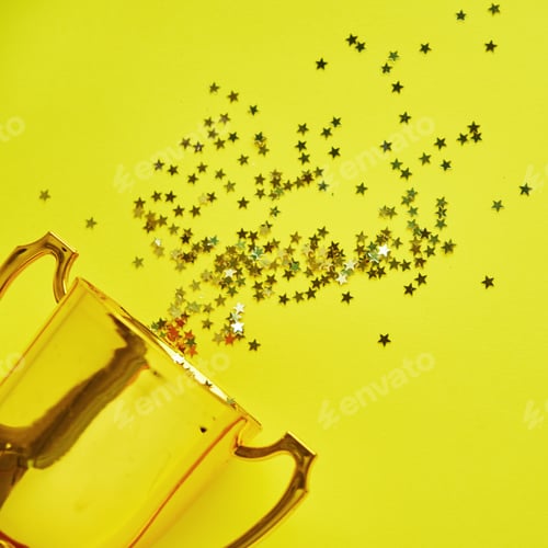 Preview: Champion gold cup trophy on yellow background. minimalism style