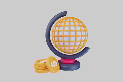 Preview: Globe with grid texture and adjacent coins