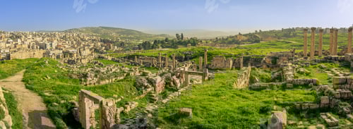 Preview: Panoramic view of Jerash Jordan on a spring day