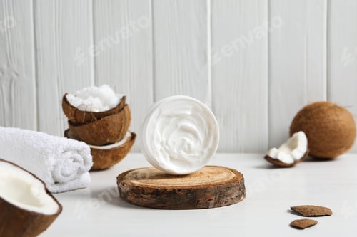 Preview: Concept of body and skin care accessories - coconut cosmetic