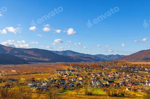 Preview: Landscape of village built in highland valley in autumn
