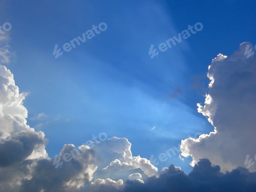 Preview: Blue sky sky with clouds and sun. Natural background concept