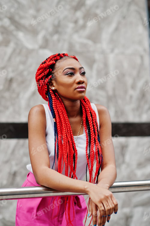 Preview: Fashionable african american girl red dreads
