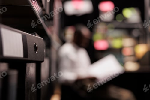 Preview: Police reports folders on shelf in detective office