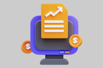 Preview: Monitor displaying ascending arrow graph with adjacent currency symbols