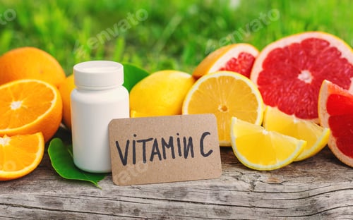 Preview: vitamin c and citrus. Selective focus.