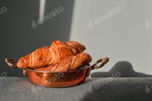 Preview: Fresh pastries for breakfast, croissant and Turkish bagel