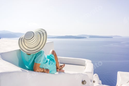 Preview: Young woman on holidays, Santorini Oia town