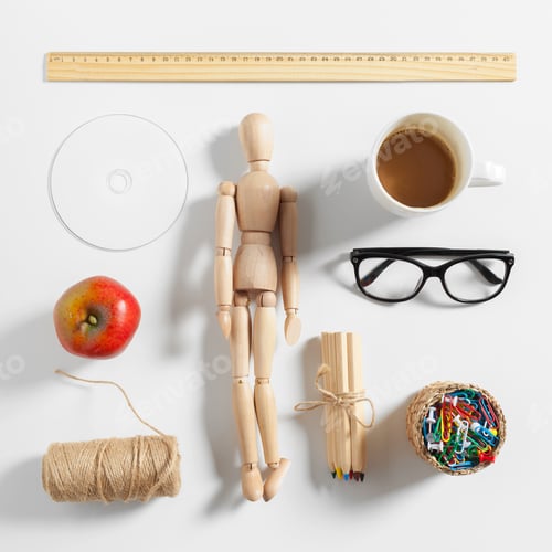 Preview: Workspace items are arranged neatly on a table with daily essentials and tools