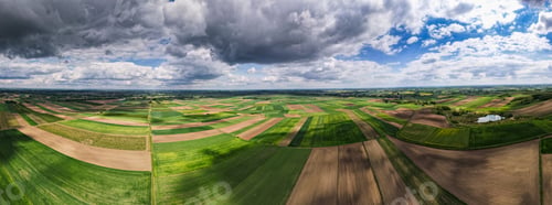 Preview: Colorful Farm Fields in Poland at Spring. Aerial Drone Panorama