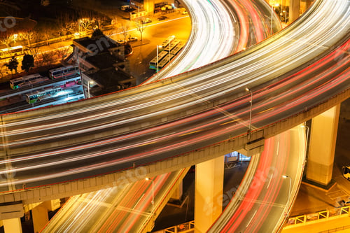 Preview: closeup of the light trails on overpass