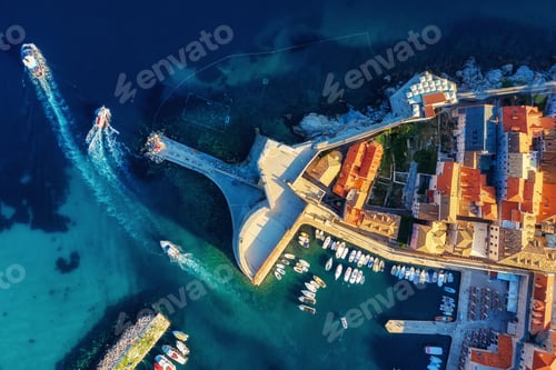 Preview: Dubrovnik, Croatia. Aerial view on the old town. Vacation and adventure. Town and sea.