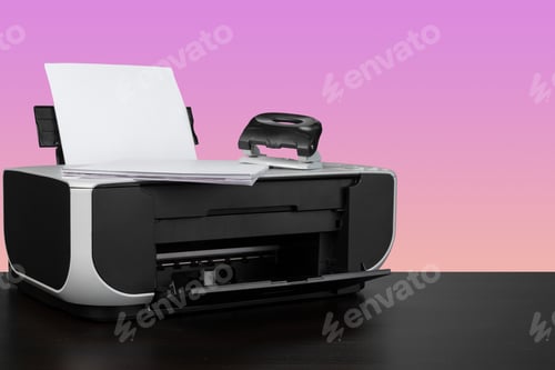 Preview: Compact home laser printer against pink background