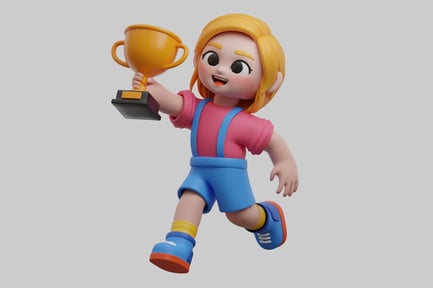 Preview: Girl running with golden trophy