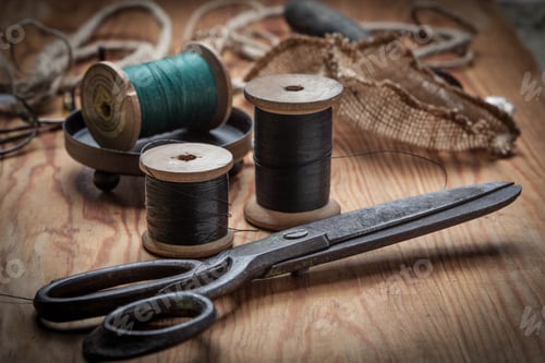 Preview: Old sewing kit and supplies.