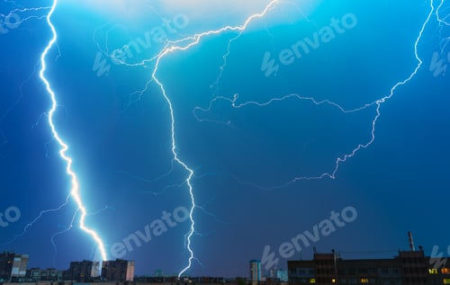 Preview: The thunderstorm above the city. evening night time