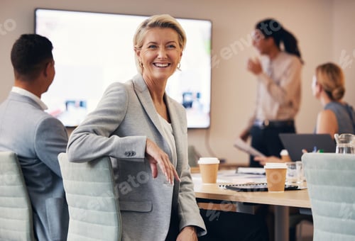 Preview: Business woman, portrait or leadership in office boardroom meeting, marketing workshop or advertisi