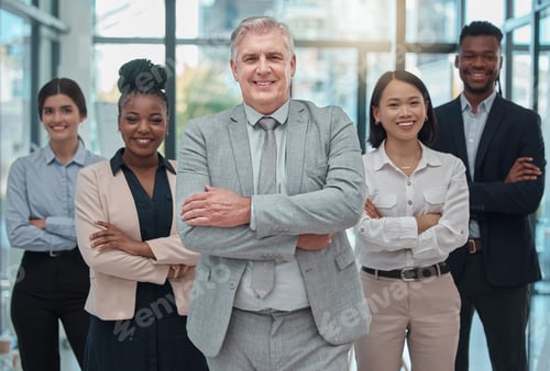Preview: Portrait, proud group and business people in career diversity, leadership and company teamwork. Hap
