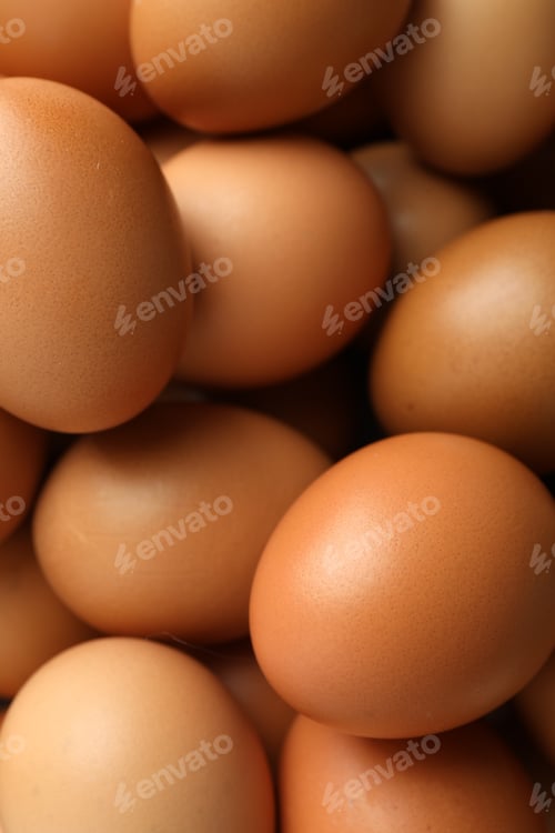 Preview: Many raw chicken eggs as background, closeup