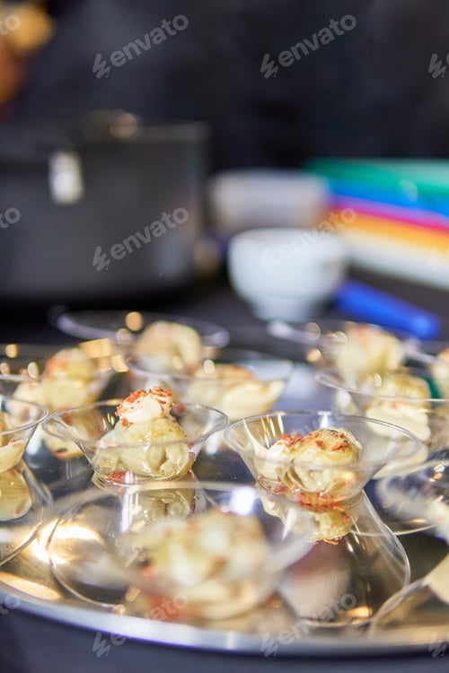 Preview: Crunch artichoke vegetarian tapas on kitchen counter ready to serve at the restaurant