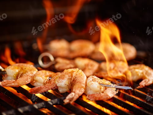 Preview: grilling shrimp on skewer on grill