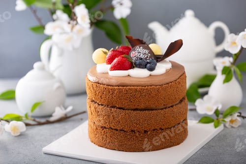 Preview: Chocolate cake for Mother's day with berries and chocolate topping