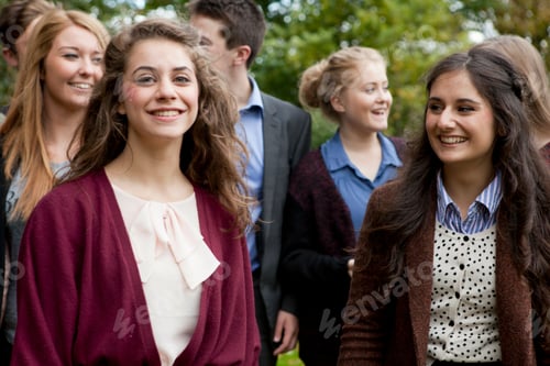 Preview: Students walking together in park