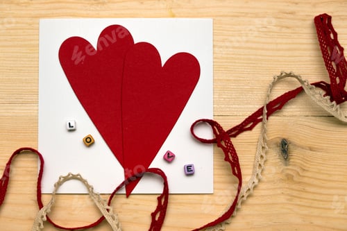 Preview: Love Message with Red Hearts and Ribbon Accents