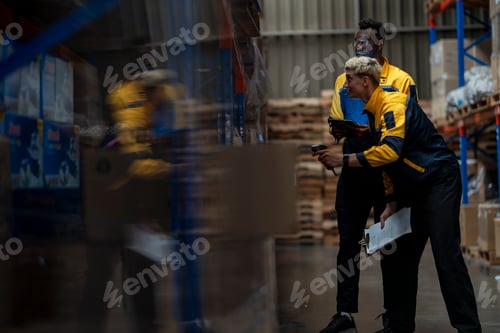 Preview: A team of engineers inspects the warehouse in a large storage warehouse.