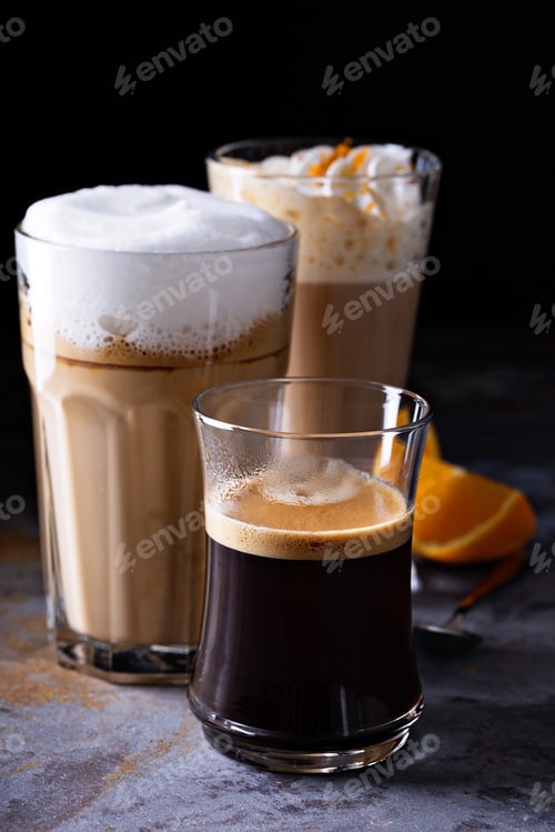 Preview: Coffee latte, black espresso and viennese coffee