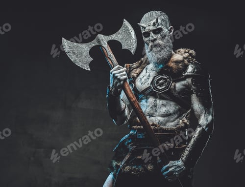 Preview: Eternal king of the dead with two handed axe in dark background