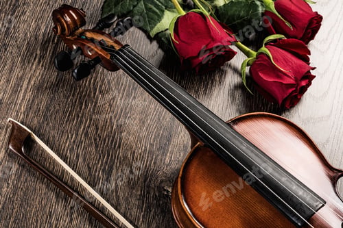 Preview: Violin, rose and music books