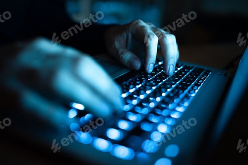 Preview: Businessman Typing Recent Updates On Lap Top Keyboard On Desk. Executive Inserting Data Into Pc.