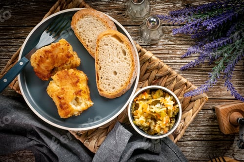 Preview: Pieces of fried cod fillet.