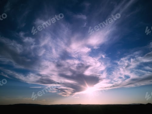 Preview: Beautiful dramatic scenery of a late sunset sky in the cloudy sky in the evening